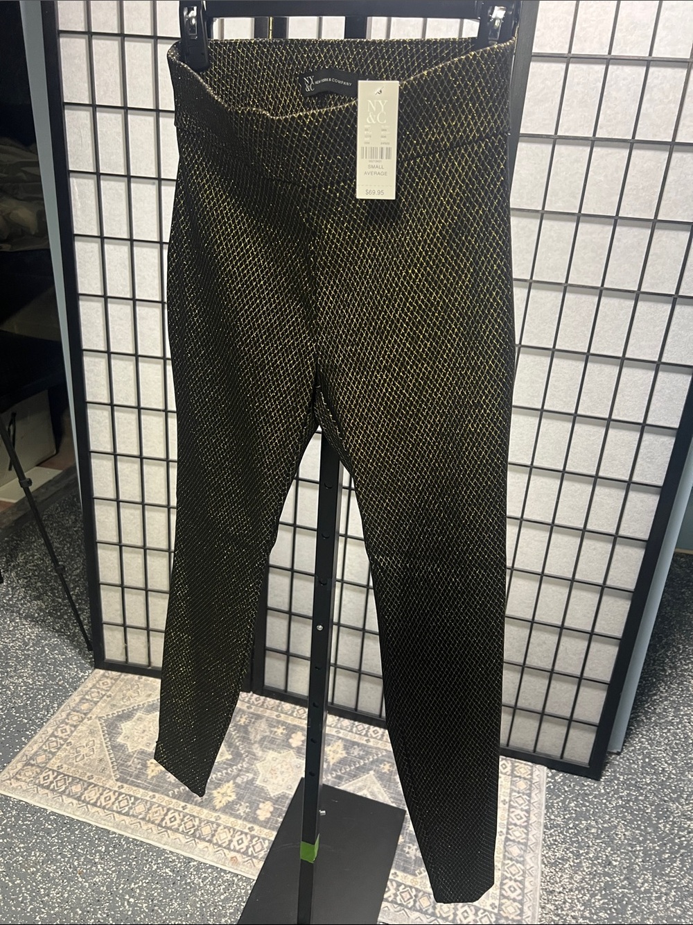 New York & Company Black and Gold Metallic Ponte Pants